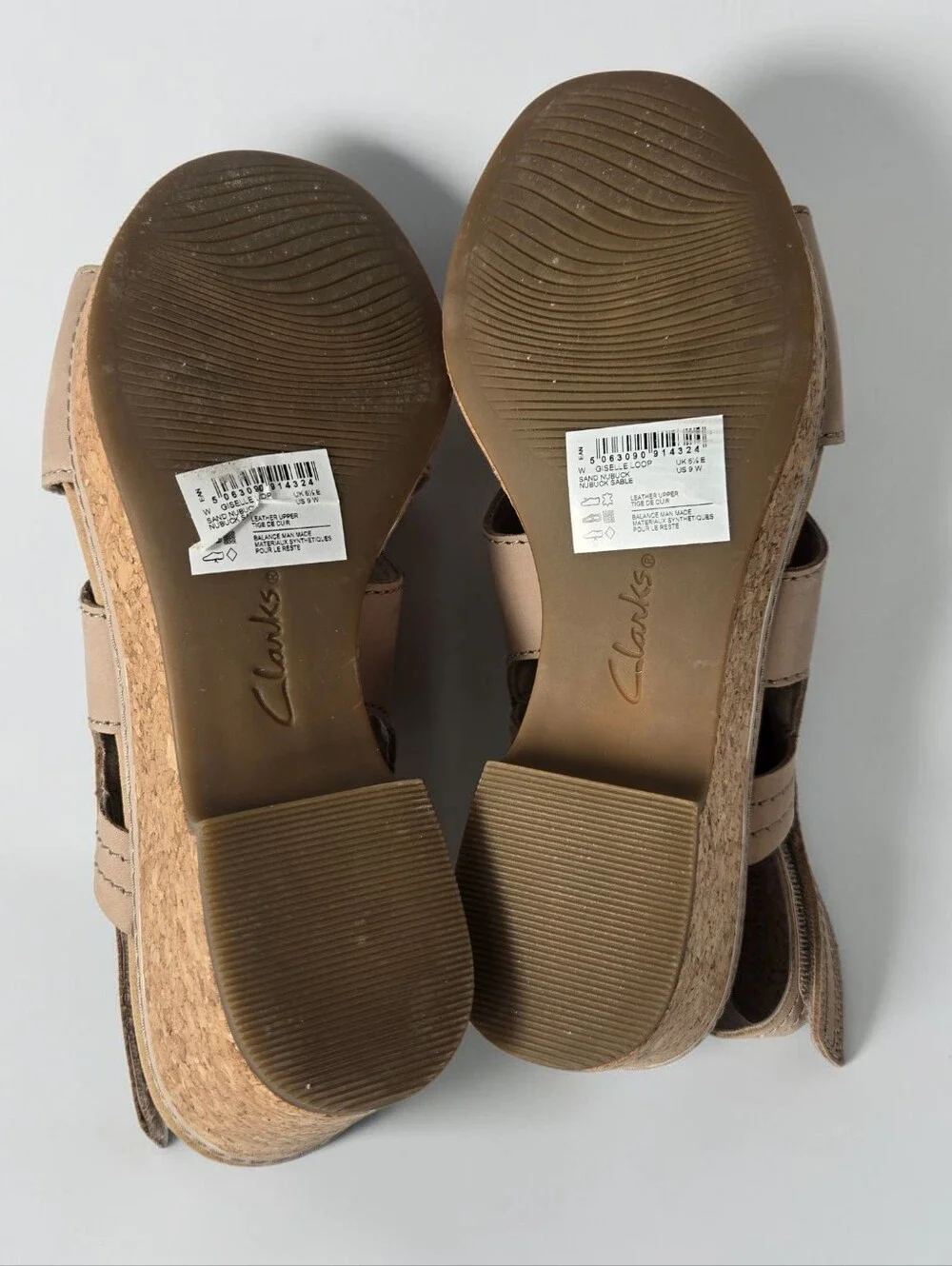 Clarks Giselle Loop Wedge Sandal Size 9 Khaki Sand Nubuck Slingback Cork